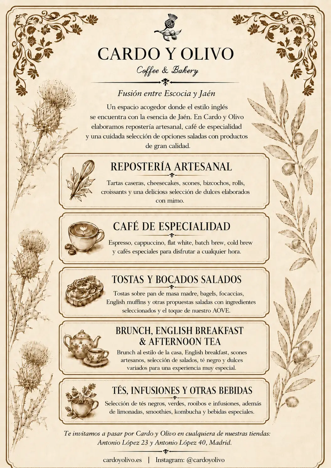 Carta Cardo Y Olivo. Cafetería de especialidad